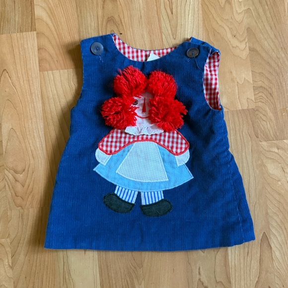 Vintage The Pond Raggedy Ann Dress Blue Corduroy Baby Large - Picture 1 of 8